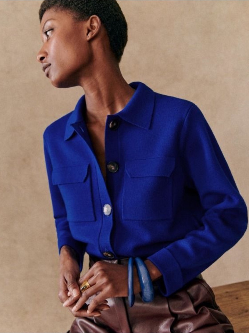 Sezane La Maille Cobalt Blue Betty Cardigan Sz Medium